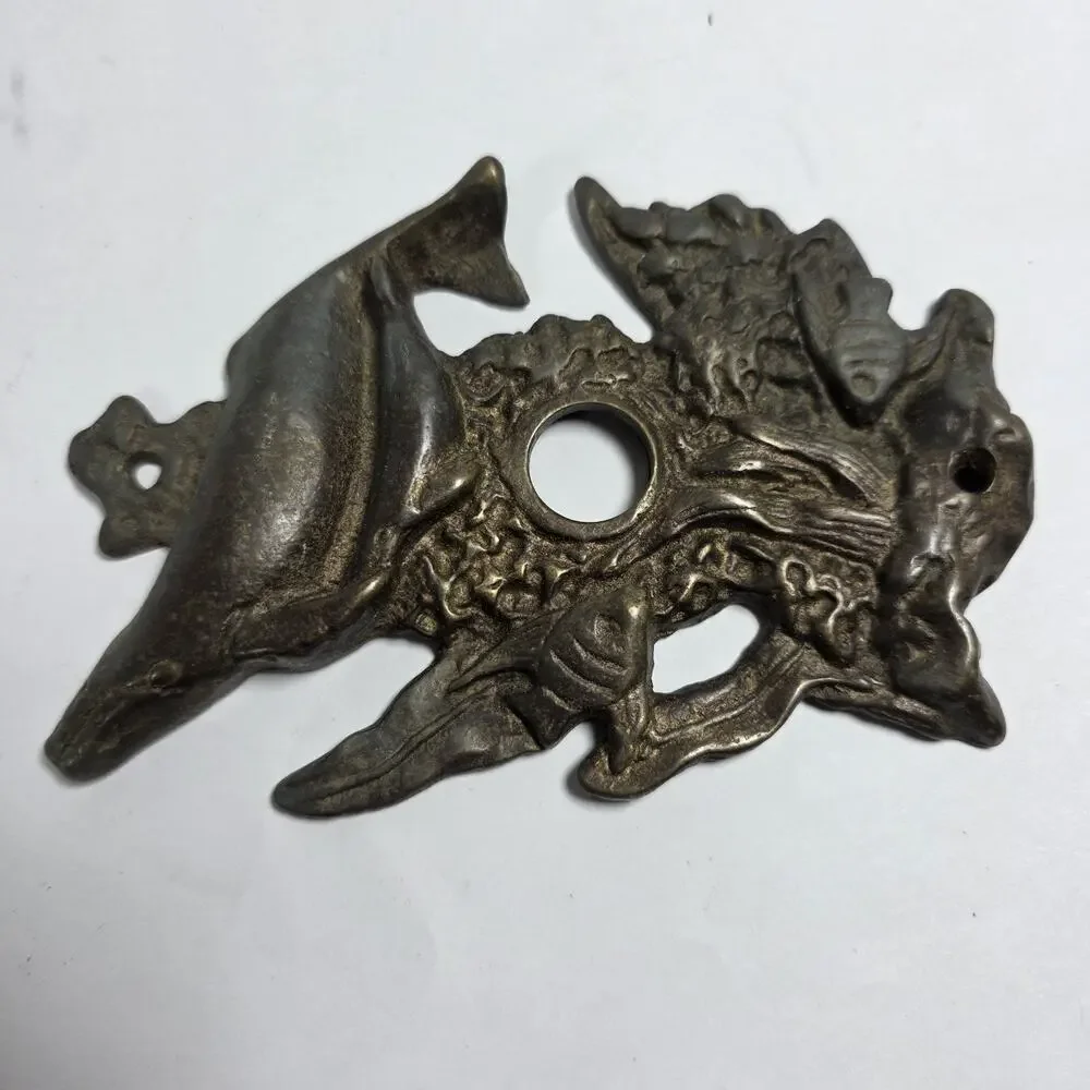 Vintage Brass marine Life Doorbell Plate Cover Natural Ocean Life Motif